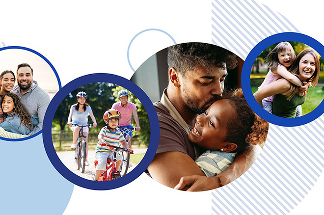 photos of four diverse families in circular bubbles 