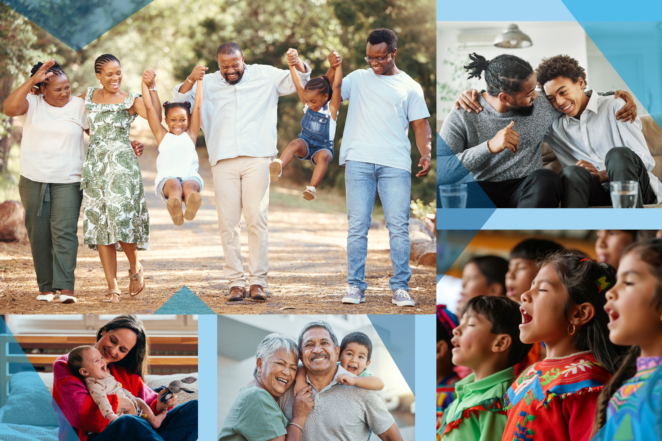 A diverse representation of foster youth with kin caregivers, trusted family friends, and engaging in shared cultural practices.