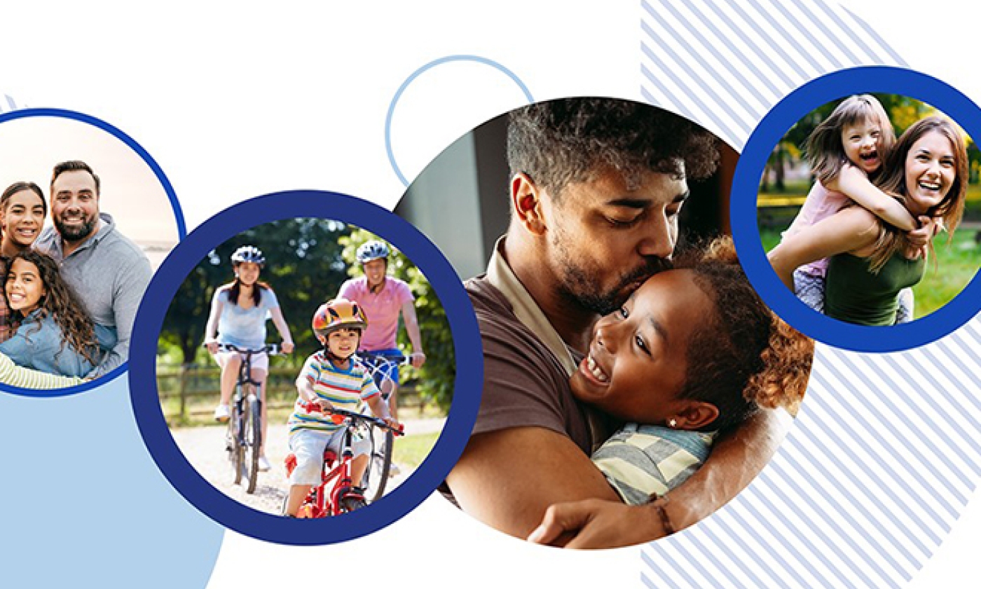 photos of four diverse families in circular bubbles
